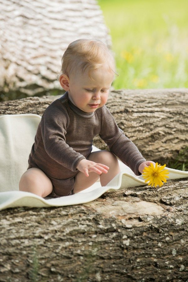 Engel Natur, Baby Langarmbody aus Bio-Merinowolle mit Seide, Farbe walnuss