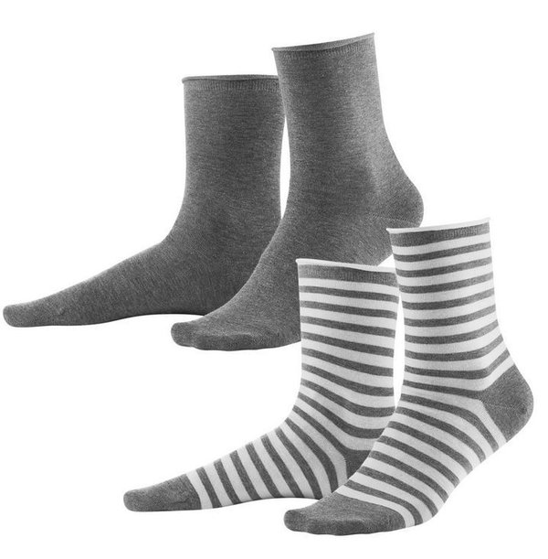 Living Crafts, Socken ALEXIS, Bio-Baumwolle, Farbe: Stone Grey Melange/White, im 2er Pack