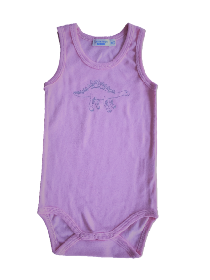 Body ärmellos aus 100% Bio-Baumwolle, Farbe rosa mit Dino-Druck, Abverkauf Gr. 74/80