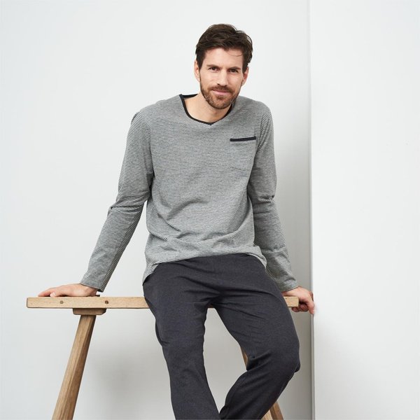 Living Crafts, Schlafanzug Colin aus 100% Bio-Baumwolle,  Farbe: stone grey/anthra melange