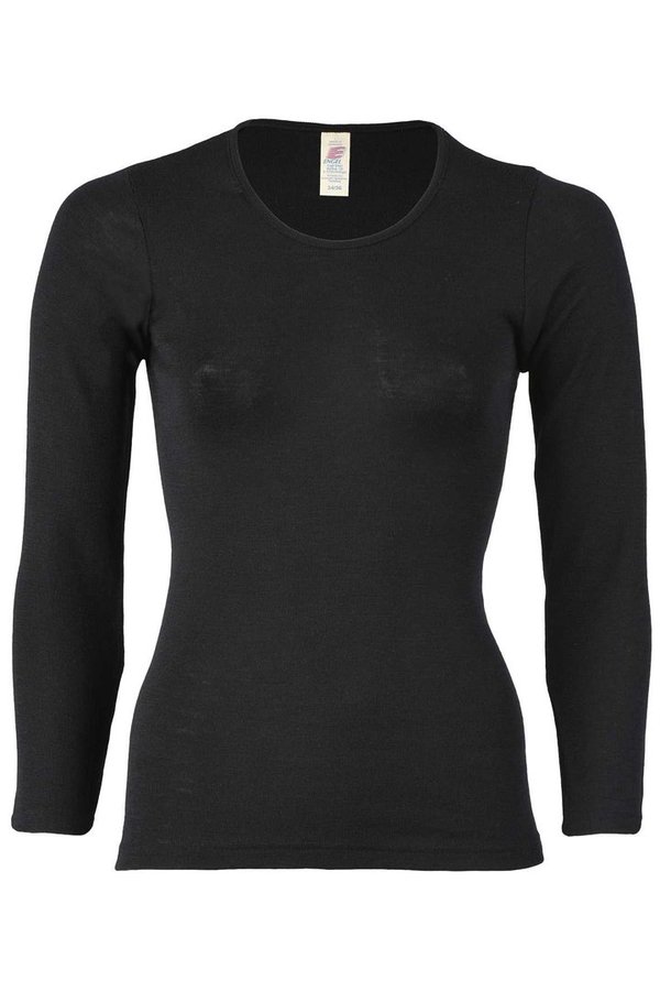 Engel Natur, Damen Langarm-Shirt aus Bio-Merinowolle mit Seide, Farbe schwarz