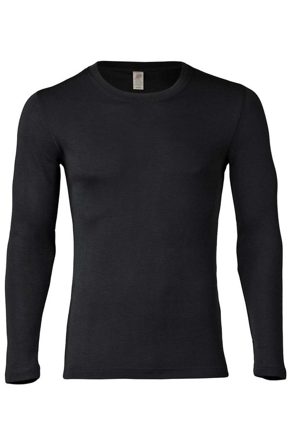 Engel Natur, Herren Langarm-Shirt aus Bio-Merinowolle mit Seide, Farbe schwarz