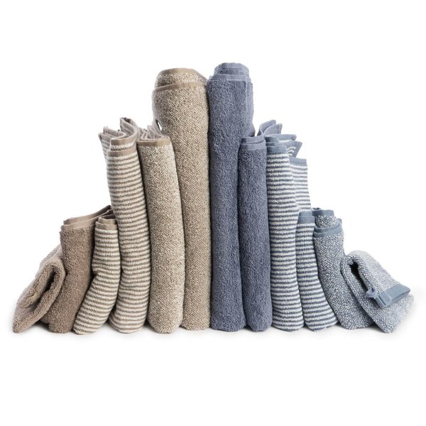 Living Crafts, Waschhandschuh Barcelona im 2er Pack, 100% Bio-Baumwolle, cashmere/natur gestreift