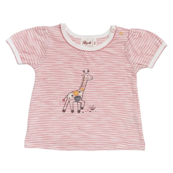 People Wear Organic, T-Shirt aus Bio-Baumwolle rosa-weiß gestreift mit Giraffe