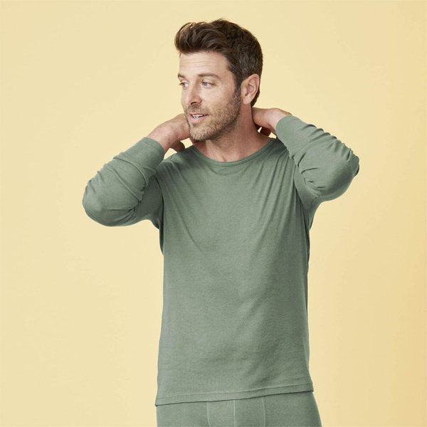Living Crafts, LIAM Herren Langarm-Shirt aus 55% Bio-Merinowolle u. 45% Bio-Baumwolle, Farbe: Myrtle
