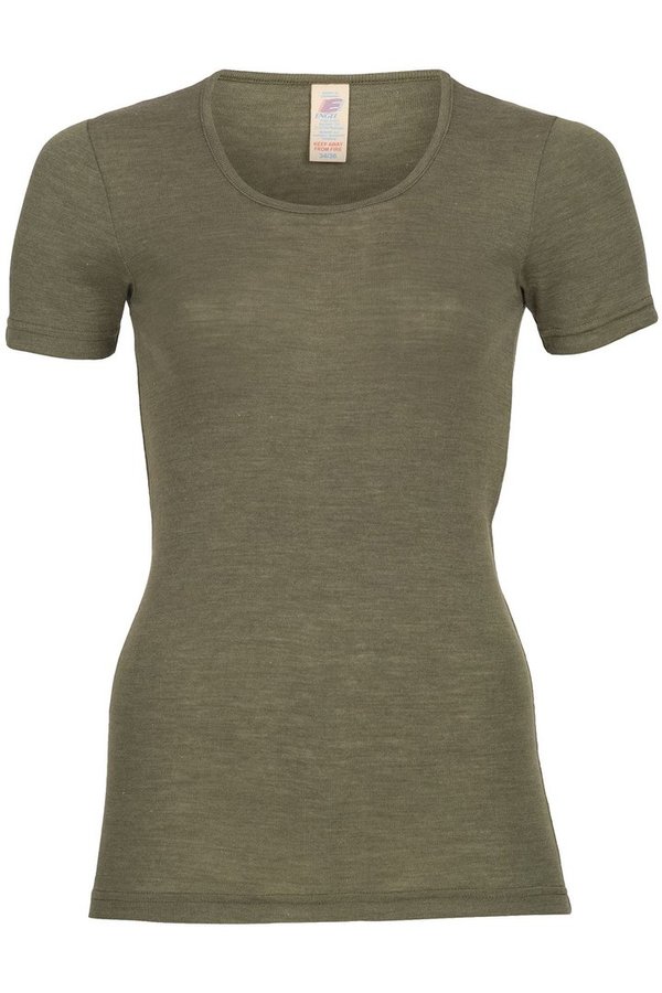 Engel Natur, Damen-Shirt kurzarm aus Bio-Merinowolle mit Seide, Farbe olive