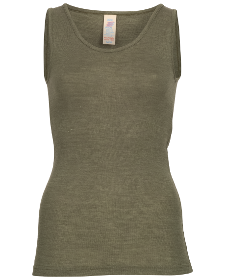 Engel Natur, Damen Trägershirt aus Bio-Merinowolle mit Seide, Farbe olive